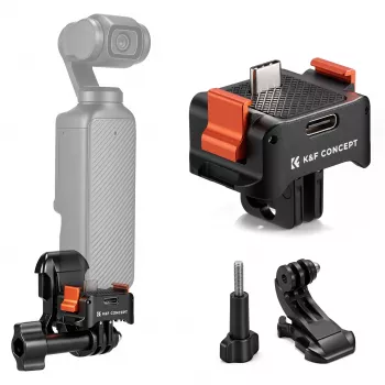 KF Quick Release Adapter ar USB-C uzlādi DJI Osmo Pocket 3/4, GoPro stiprinājums, 1/4 collu vītne, melns