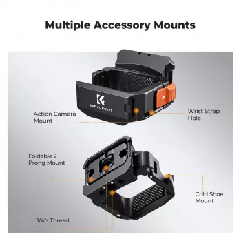 KF Mount Adapter Protective Frame for DJI Osmo Pocket 3 / 4 with GoPro Mount and 1/4 inch Tripod Thread - Black