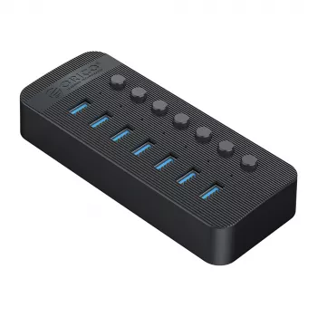 ORICO CT2U3-7AB USB 3.0 Hub ar 7 USB-A portiem un individuāliem slēdžiem - Melns