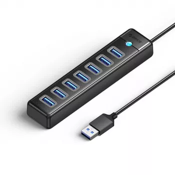 ORICO PW7U-U3 7-Port USB 3.0 Hub ar USB-C Barošanu, 1m Kabelis, Melns
