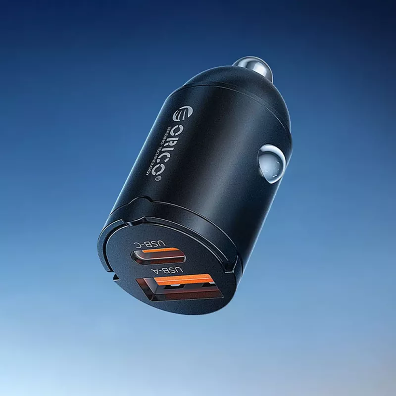 ORICO MiniRing 30W USB-A + USB-C Auto Lādētājs - Melns