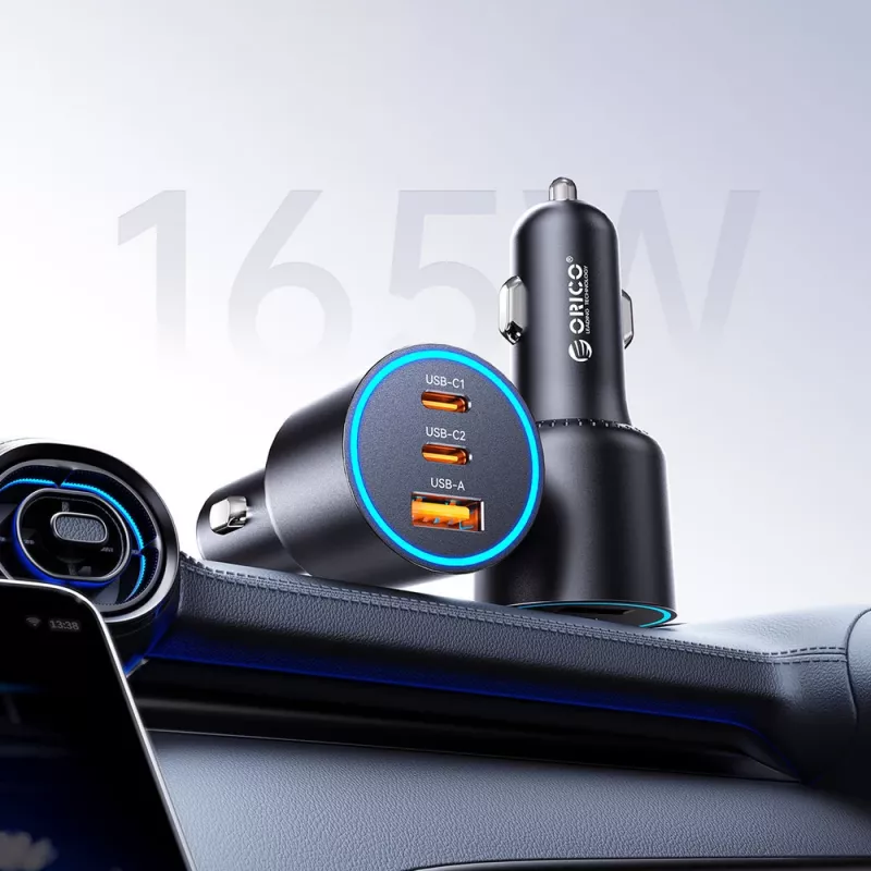 ORICO HyperDrive 165W Auto Lādētājs USB-A + 2x USB-C - Melns