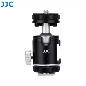 JJC BH-SM1 3D Mini Ball Head Alumīnija sakausējums ar 3 Cold Shoe stiprinājumiem, 1/4 inch skrūve, Melns