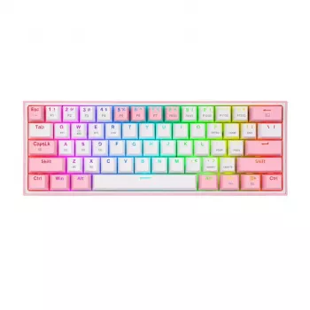 Redragon Fizz Pro K616 60% Tri-Mode Mechanical Gaming Keyboard, White/Pink, RGB, Hot-Swappable, 1600mAh