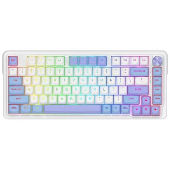 Redragon Ucal Max K673WBP-RGB-MAX Tri-Mode Mechanical Keyboard 75% 82-Key Hot-Swappable Gasket Mount PBT Keycaps RGB White/Black/Purple