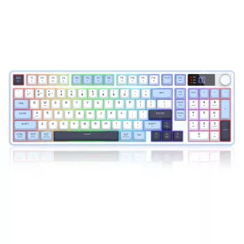Redragon ARIA PRO K527WBL-PRO 75% Tri-Mode RGB Mechanical Keyboard (White/Grey with Blue Accents)