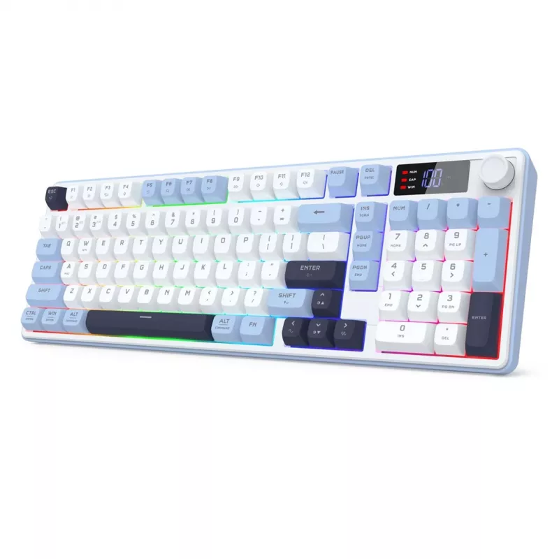Redragon ARIA PRO K527WBL-PRO 75% Tri-Mode RGB Mechanical Keyboard (White/Grey with Blue Accents)