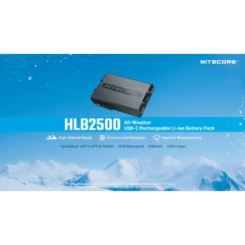 Nitecore HLB2500 2500 mAh Li-ion Battery Pack ar USB-C uzlādi
