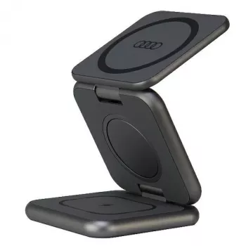 Audi Foldable 3-in-1 Wireless Charging Station Grey Big Logo AU-MWC3IN1-GT/D1-GY