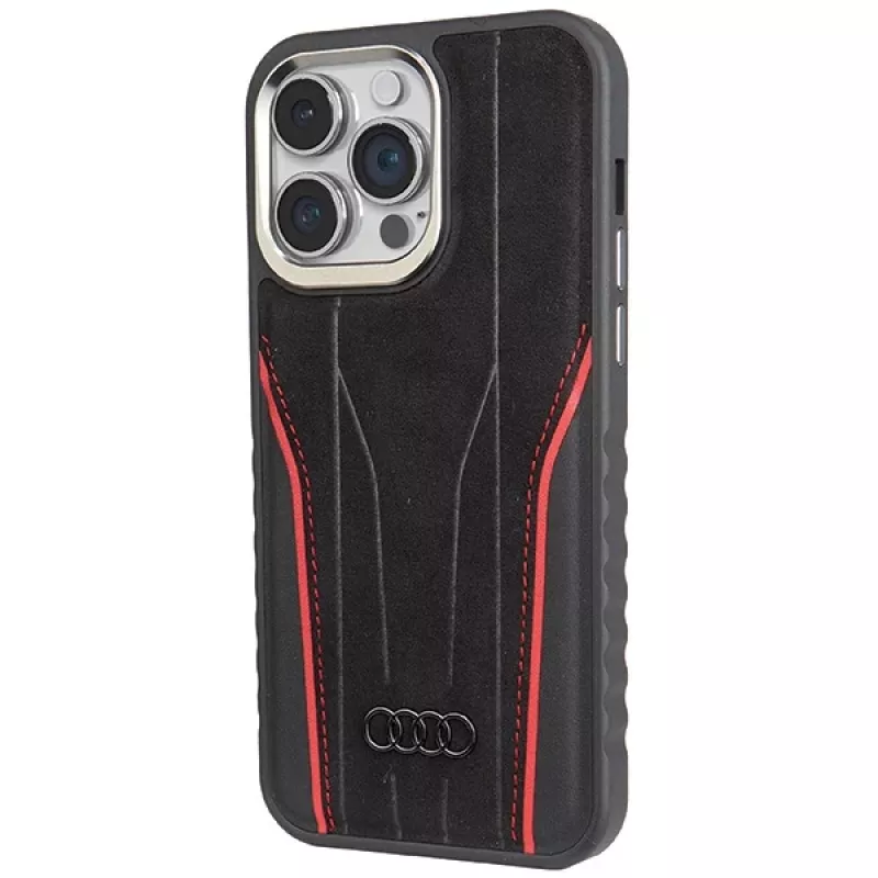 Audi Genuine Leather MagSafe iPhone 14 Pro Max 6.7 Black-Red Hardcase
