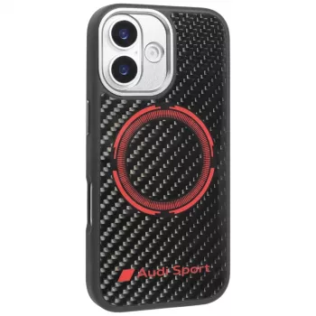 Audi RSQ Carbon Fiber Sport Red Circle MagSafe Case for iPhone 17 Black