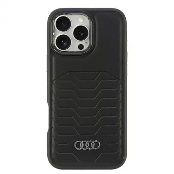 AUDI Synthetic Leather MagSafe Hard Case for iPhone 16 Pro Max 6.9 inch Black