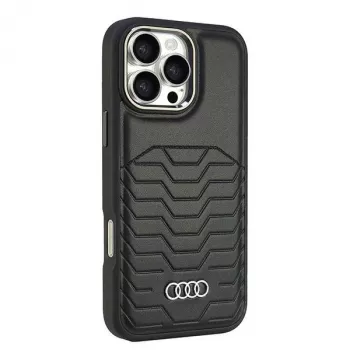 AUDI Synthetic Leather MagSafe Hard Case for iPhone 16 Pro Max 6.9 inch Black