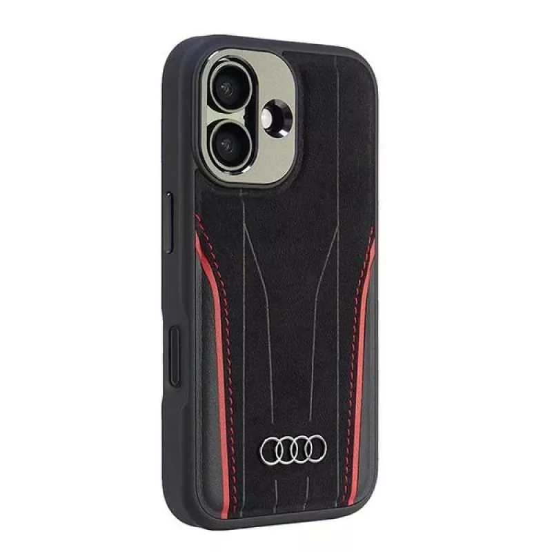 Audi Genuine Leather MagSafe iPhone 16 Hard Case Black-Red