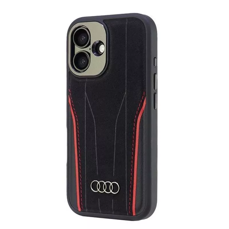 Audi Genuine Leather MagSafe iPhone 16 Hard Case Black-Red