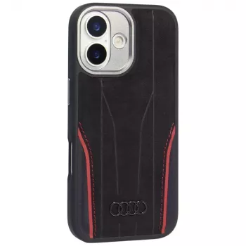 Audi R8 Genuine Leather MagSafe Case for iPhone 17 Black-Red