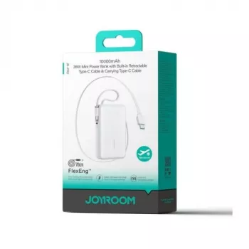 Powerbank Joyroom JR-PR2 35W 10000mAh ar ievelkamu USB-C kabeli un iebūvētu Lightning kabeli - Balts