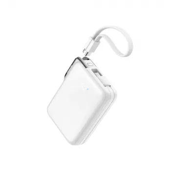 Joyroom JR-PBF27 Pro Power Bank 10000mAh 30W ar iebūvētu USB-C kabeli un papildu divvirzienu USB-C uz Lightning kabeli - Balts