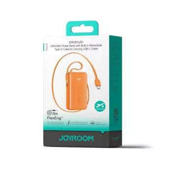 Joyroom JR-PR2 Power Bank 35W 10000mAh ar Iebūvētiem USB-C un Lightning Kabeļiem - Oranžs