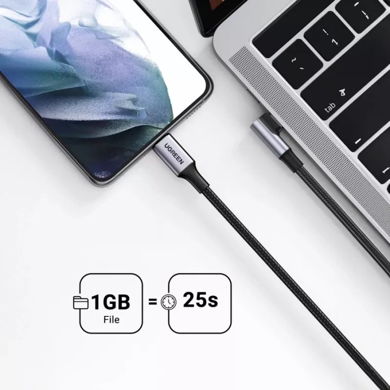 UGREEN USB-C to USB-C Angled Cable US334 5A PD 100W 2m Black
