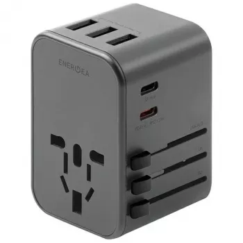 ENERGEA Travelworld 35.5W 3A2C USB Lādētājs ar US/EU/UK/AU Kontaktdakšām, Gunmetal