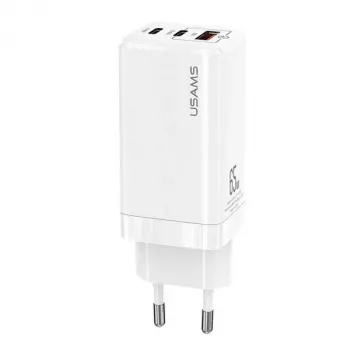 USAMS GaN 65W Fast Charger MT T33 PD 2xUSB-C + USB-A White CC110TC02 (US-CC110)