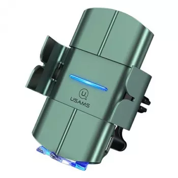 USAMS US-CD133 10W automātiskais Qi bezvadu lādētājs automašīnai ar ventilācijas stiprinājumu, zaļš