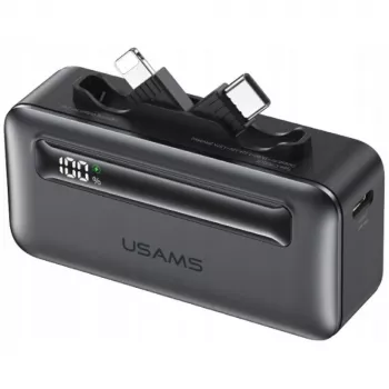 Powerbank USAMS XB-Series CD233 5000mAh PD 20W ar USB-C / Lightning kabeli Sudraba