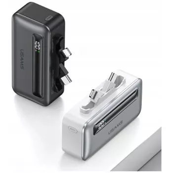 Powerbank USAMS XB-Series CD233 5000mAh PD 20W ar USB-C / Lightning kabeli Sudraba
