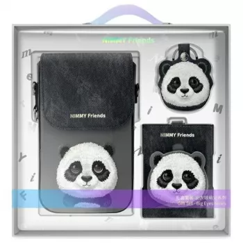 Nimmy 3-in-1 komplekts: telefona soma + maks + AirTag maciņš, melns, Big Eyed Pet 2.0 Panda