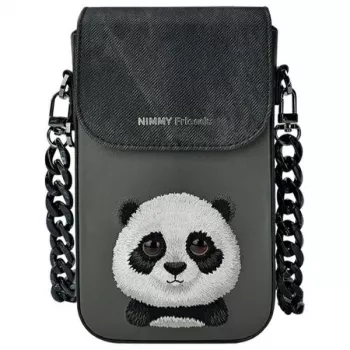 Nimmy 3-in-1 komplekts: telefona soma + maks + AirTag maciņš, melns, Big Eyed Pet 2.0 Panda