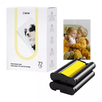 Liene PixCut 4x6 Photo Paper and Ink Cartridge Set, 72 Sheets, Glossy, Dye-Sublimation
