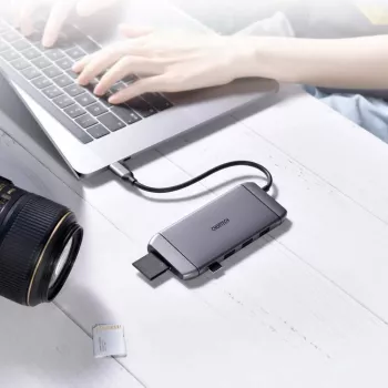 CHOETECH 9-in-1 USB-C Multifunction Hub - 3x USB 3.2 Gen 1, SD/TF Card Reader, HDMI 4K 30Hz, VGA Full HD 60Hz, USB-C PD, RJ45 Gigabit Ethernet, Gray (HUB-M15)