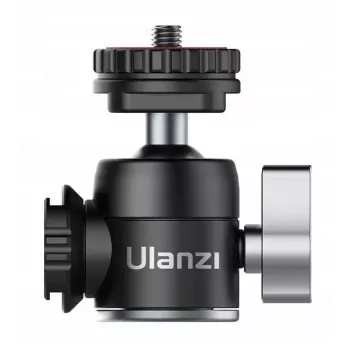 ULANZI U-60 Mini Ball Head ar diviem Cold Shoe stiprinājumiem, 1/4 inch vītne, alumīnija sakausējums, 1.5 kg slodze, melns
