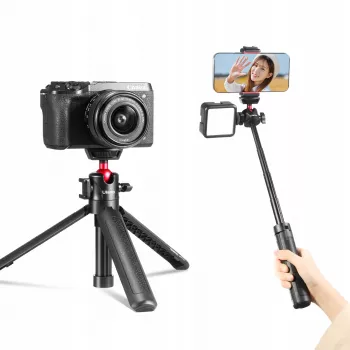 ULANZI MT-16 Mini Tripod Selfie Stick ar lodveida galvu un Cold Shoe, Melns
