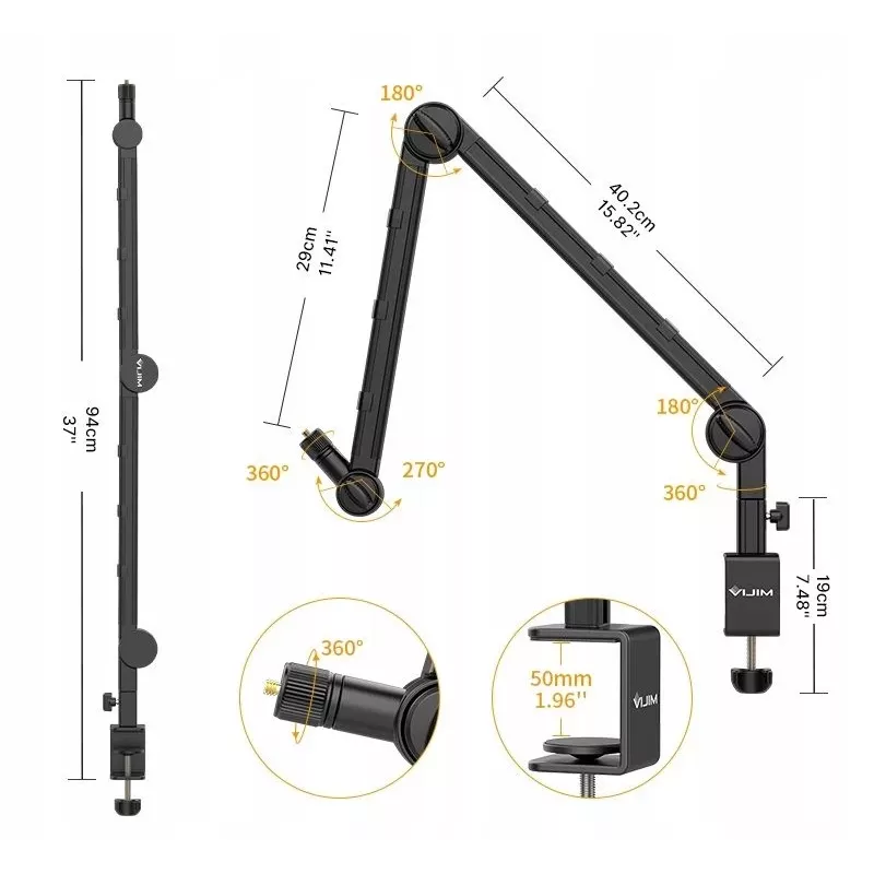 Ulanzi LS25 Desk C-Clamp Studio Mount for Camera, Microphone, LED Light, Black