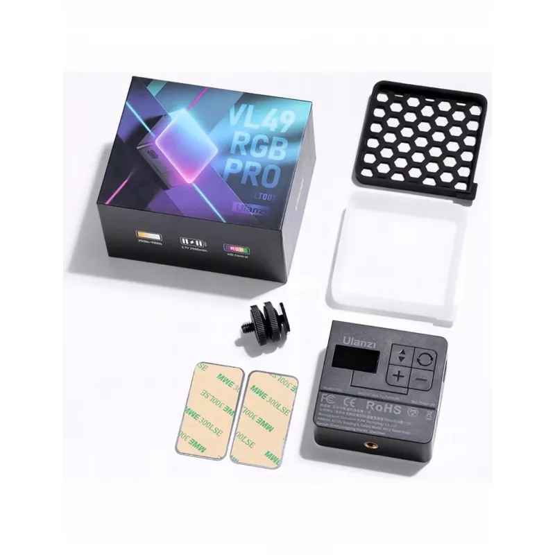 Ulanzi VL49 RGB Pro LED Video Light 60 LEDs 2500mAh with Magnetic Mount and Honeycomb Grid