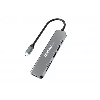 DUDAO A15H 6-in-1 USB-C Hub Docking Station ar HDMI, USB 3.0, USB 2.0, SD/TF karšu lasītāju, PD 100W – Space Gray