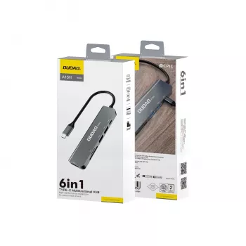 DUDAO A15H 6-in-1 USB-C Hub Docking Station ar HDMI, USB 3.0, USB 2.0, SD/TF karšu lasītāju, PD 100W – Space Gray