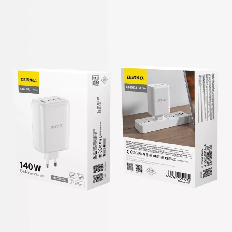 Dudao A140 140W GaN USB-C Lādētājs 3xUSB-C 1xUSB-A Melns