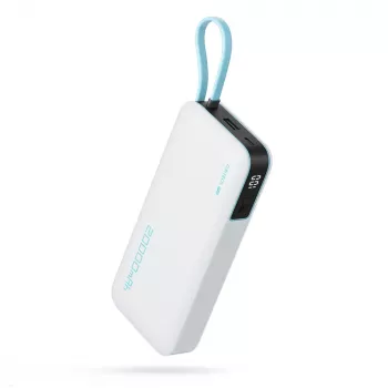 CUKTECH CUKP200NGLLG 55W 20000mAh Power Bank ar iebūvētu USB-C kabeli - Balts