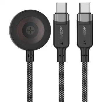 ACEFAST C6-11 3-in-1 USB-C uz 2x USB-C & Qi bezvadu lādēšanas kabelis, 100W, 1.2m, Melns