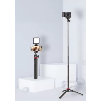 Ulanzi MT-44 Izvelkamais Statīvs / Selfija Kociņš ar Integrētu Telefona Turētāju, Lodveida Galvu, Cold Shoe Slotu, 5 Sekcijas, Maksimālais Augstums 110 cm, Melns