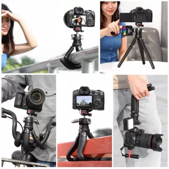 Ulanzi Claw Flexible Tripod Pro ar Cold Shoe un 3x 1/4 inch Skrūvēm Kamerai, Viedtālrunim, Action Cam