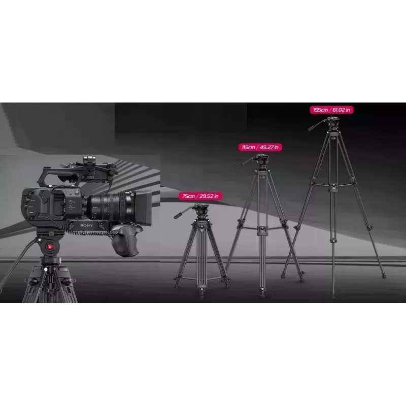 ULANZI MT-81 Statīvs ar Fluid Galvu Filmēšanai, 8kg Slodze, 155cm Augstums