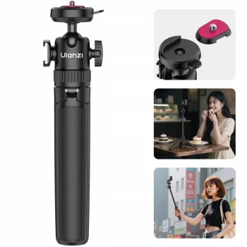 ULANZI MT90 2-in-1 Tripod Selfie Stick ar ātrās atbrīvošanas sistēmu viedtālrunim un kamerai, Melns