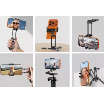 ULANZI SK29 Magic Arm Phone Tripod Mount ar Arca-Swiss ātrās atbrīvošanas plāksni, 1/4 collu vītni, Cold Shoe, Melns