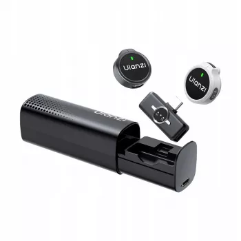 Ulanzi A21 bezvadu mikrofona sistēma 2.4GHz Dual Lavalier Clip-on ar USB-C uztvērēju un uzlādes futrāli