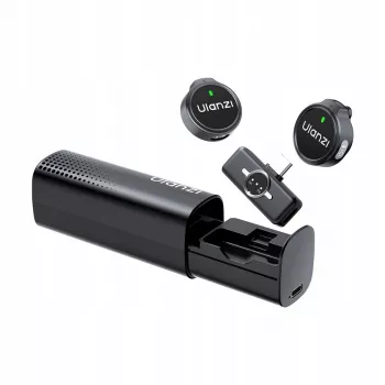 ULANZI A21 bezvadu lavaljē mikrofona komplekts ar uzlādes futrāli, 2 raidītājiem, USB-C uztvērēju, 100m darbības rādiusu, melns