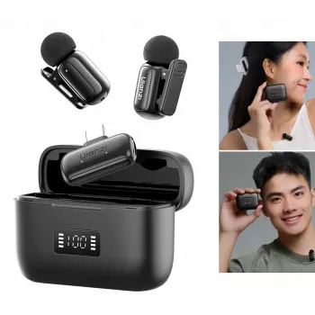 ULANZI A200 Mini Mic bezvadu lavaljē mikrofona komplekts – 2 raidītāji, USB-C, 100m darbības rādiuss, melns